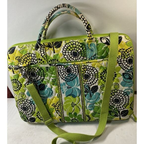 Vera Bradley Retired Large Quilt Lap Top Ipad Limes Up Yellow Green 17” X 14”Bag - Picture 1 of 4